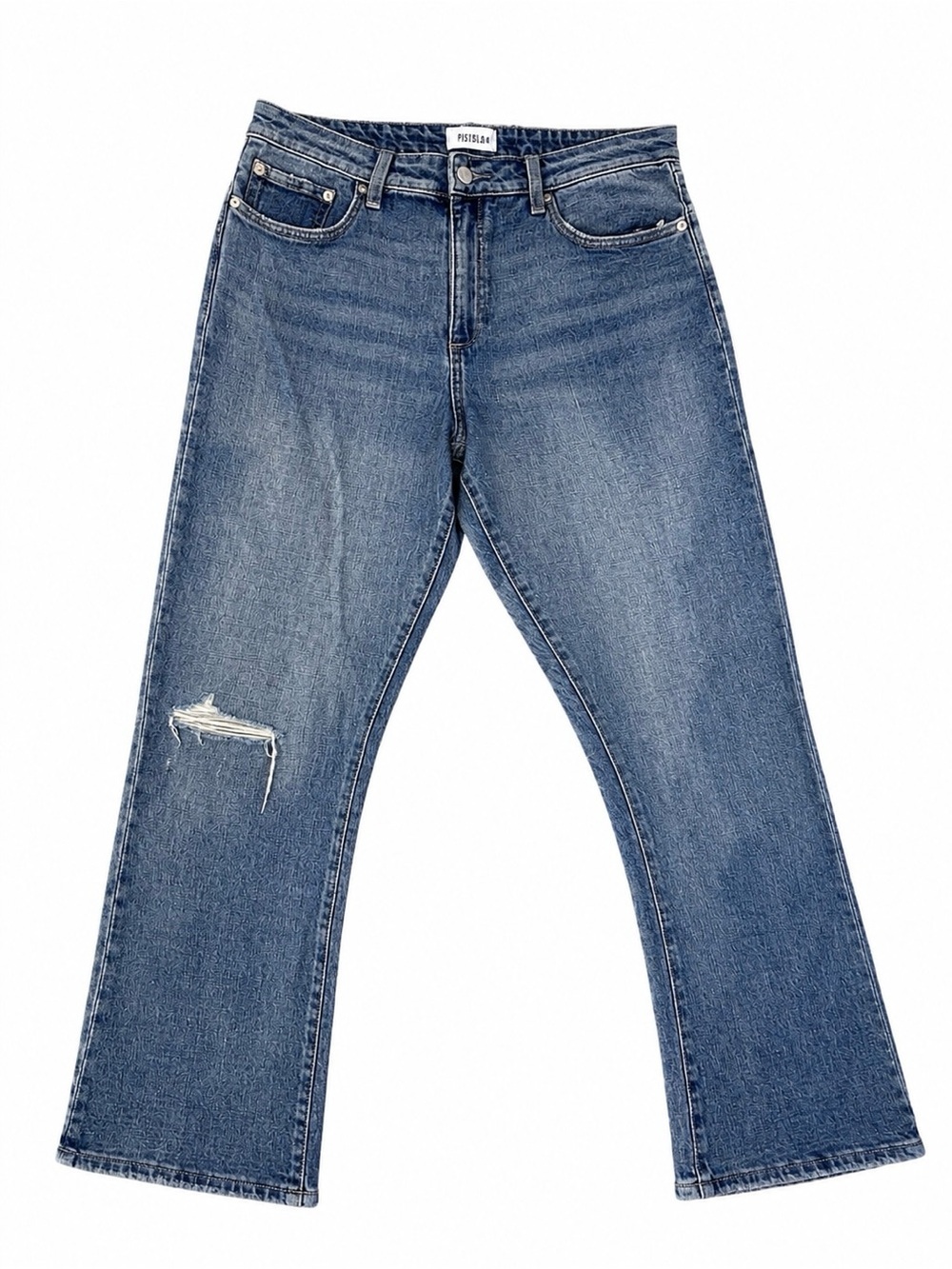 Pistola Size 30 Distressed Crop Flare Jeans High Rise Raw Hem Blue Denim - Picture 3 of 10